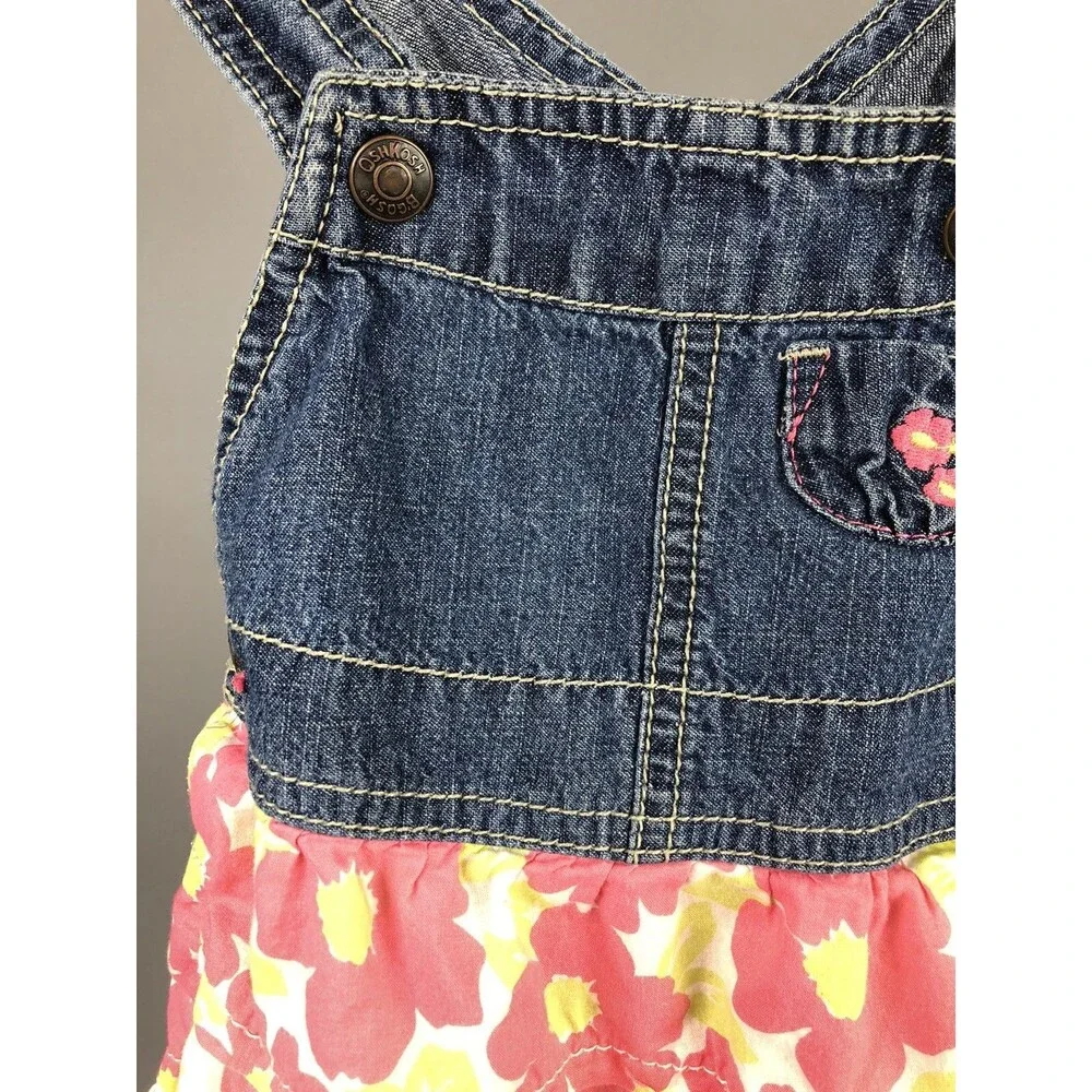 Oshkosh B'gosh Girls 18 Months Vestback Dress Denim Tiered Pink Floral Gift